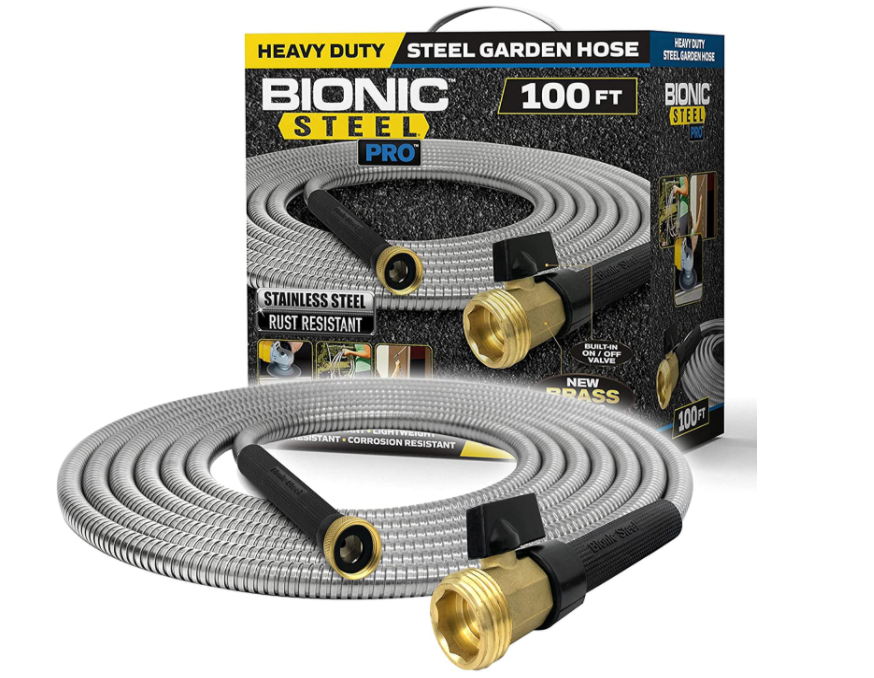 Durable Fittings No Kink & Tangle Easy to Use & Store Steel Metal Garden Hose 25FT Puncture Resistant Heavy Duty Lightweight 304 Stainless Steel Metal Water Hose with Brass Nozzle 
